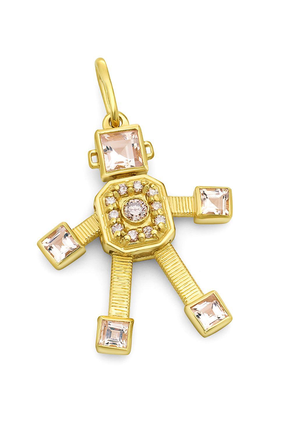 Diamond Morganite Mini Sogno Robot Pendant-YELLOW GOLD-JEWELRYFINE JEWELPENDANT-VAN