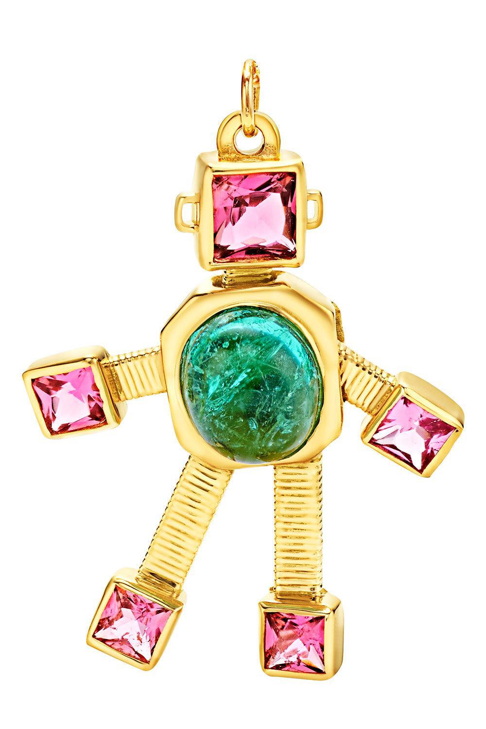 Paraiba Tourmaline Rubellite Maxi Robot Pendant-YELLOW GOLD-JEWELRYFINE JEWELPENDANT-VAN