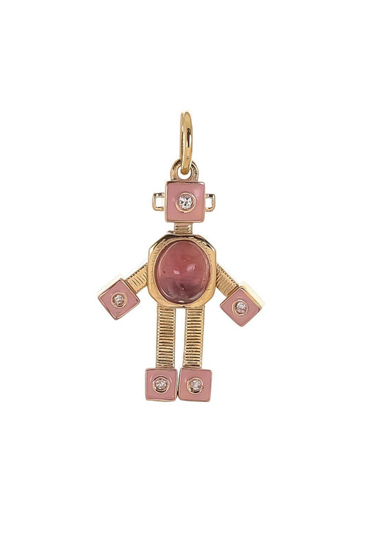 Tourmaline Diamond Pink Mini Bespoke Robot Pendant-YELLOW GOLD-JEWELRYFINE JEWELPENDANT-VAN