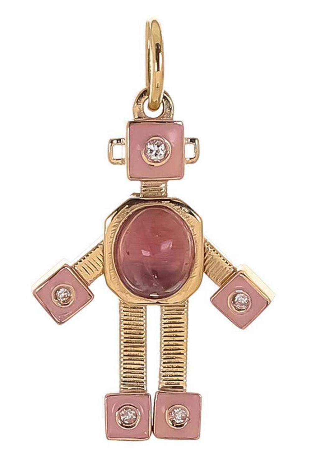 Tourmaline Diamond Marissa Pink Mini Bespoke Robot Pendant-YELLOW GOLD-JEWELRYFINE JEWELPENDANT-VAN