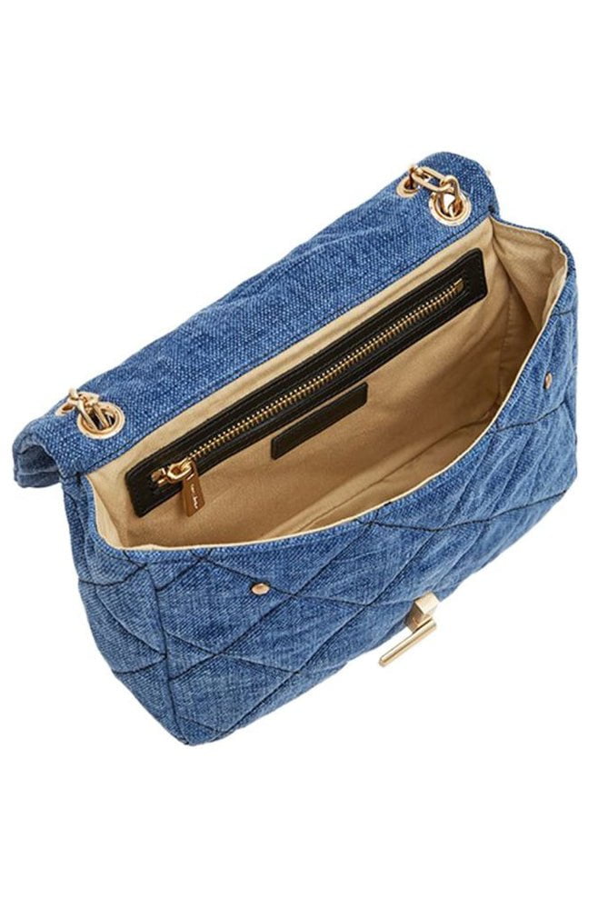 VANESSA BRUNO-Linen Moon Bag MM - Indigo-INDIGO