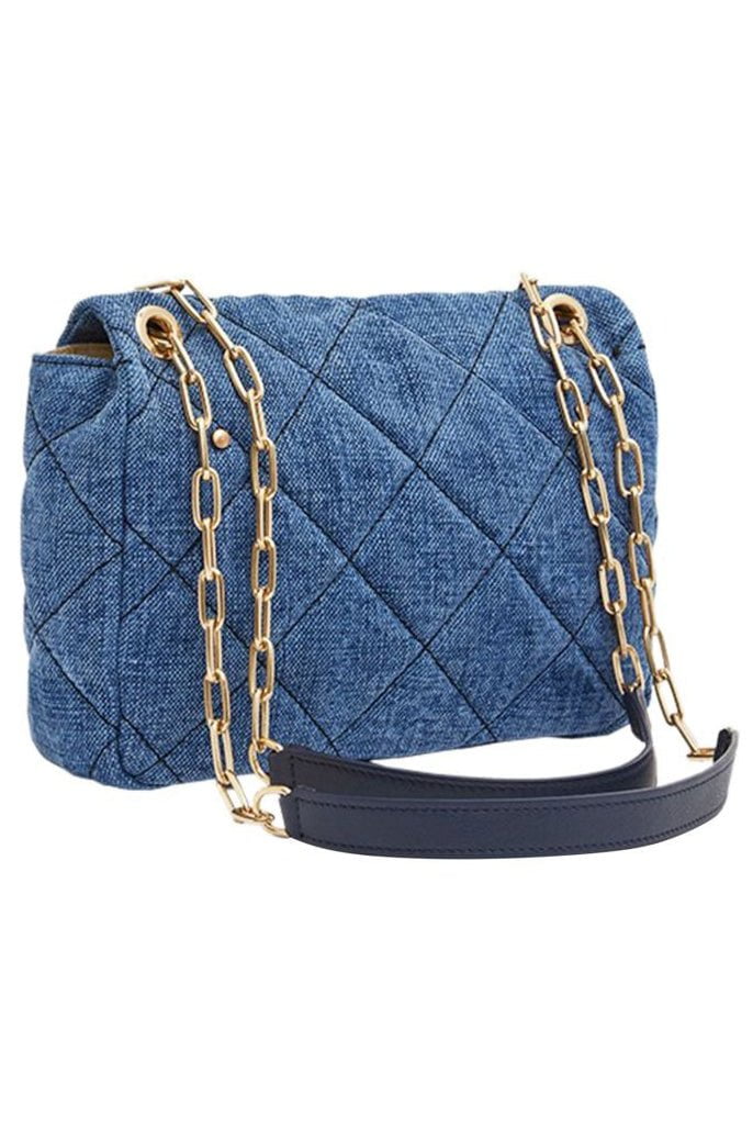 VANESSA BRUNO-Linen Moon Bag MM - Indigo-INDIGO