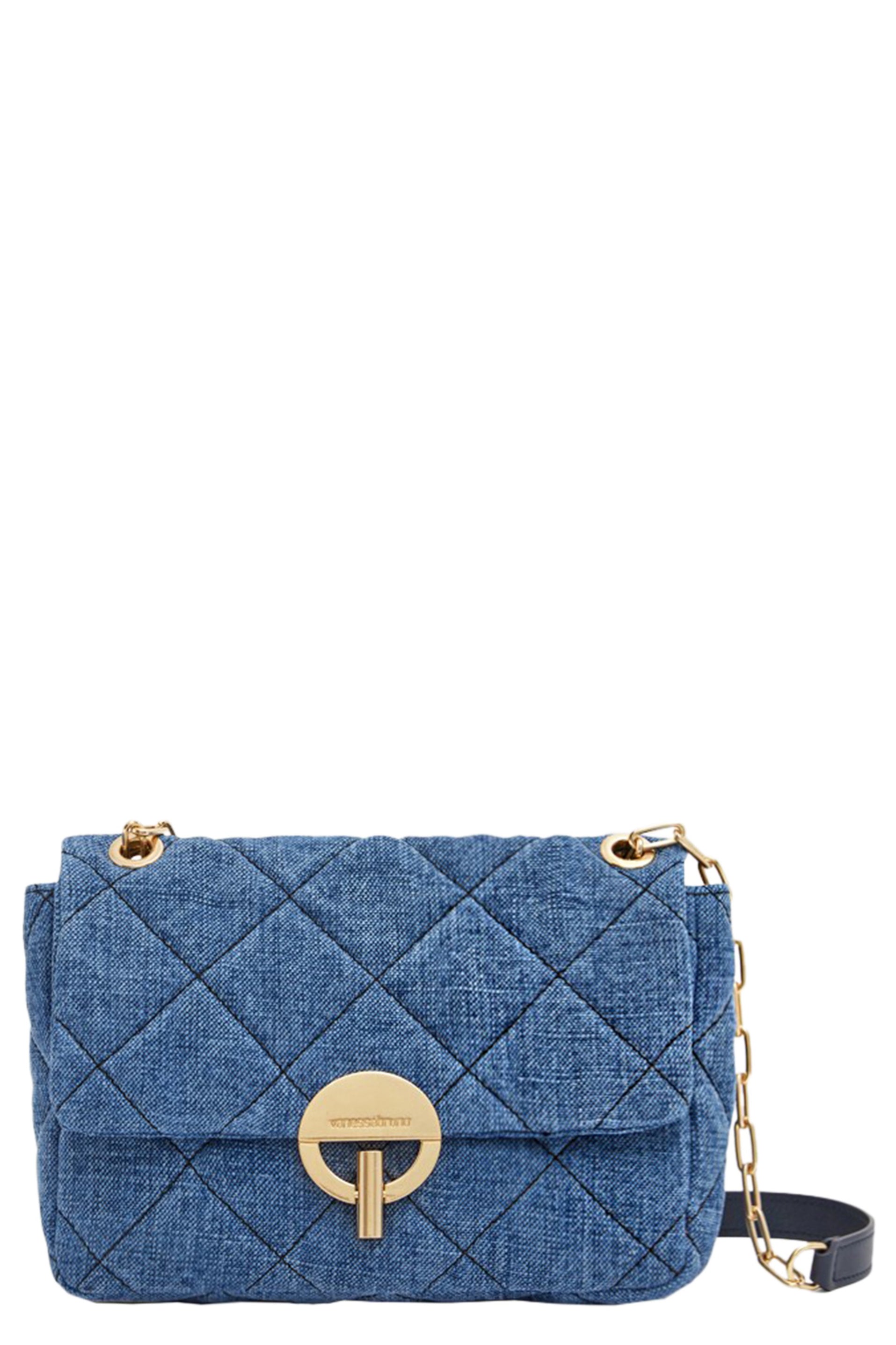 VANESSA BRUNO-Linen Moon Bag MM - Indigo-INDIGO