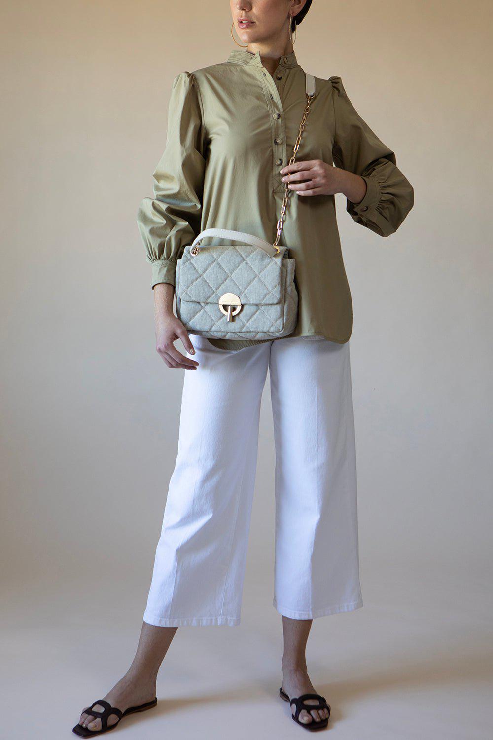 VANESSA BRUNO-Linen Moon Bag MM - Sable-SABLE