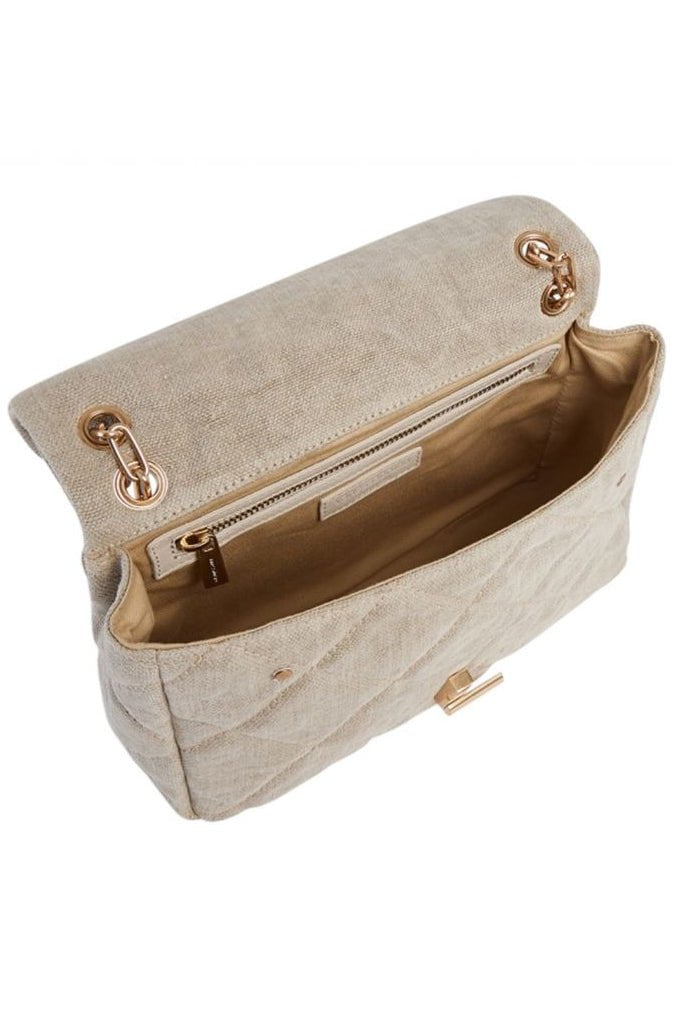 VANESSA BRUNO-Linen Moon Bag MM - Sable-SABLE