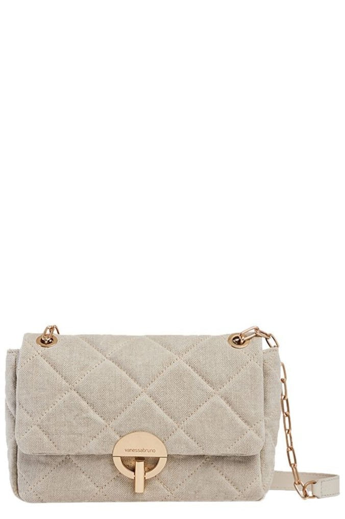 VANESSA BRUNO-Linen Moon Bag MM - Sable-SABLE