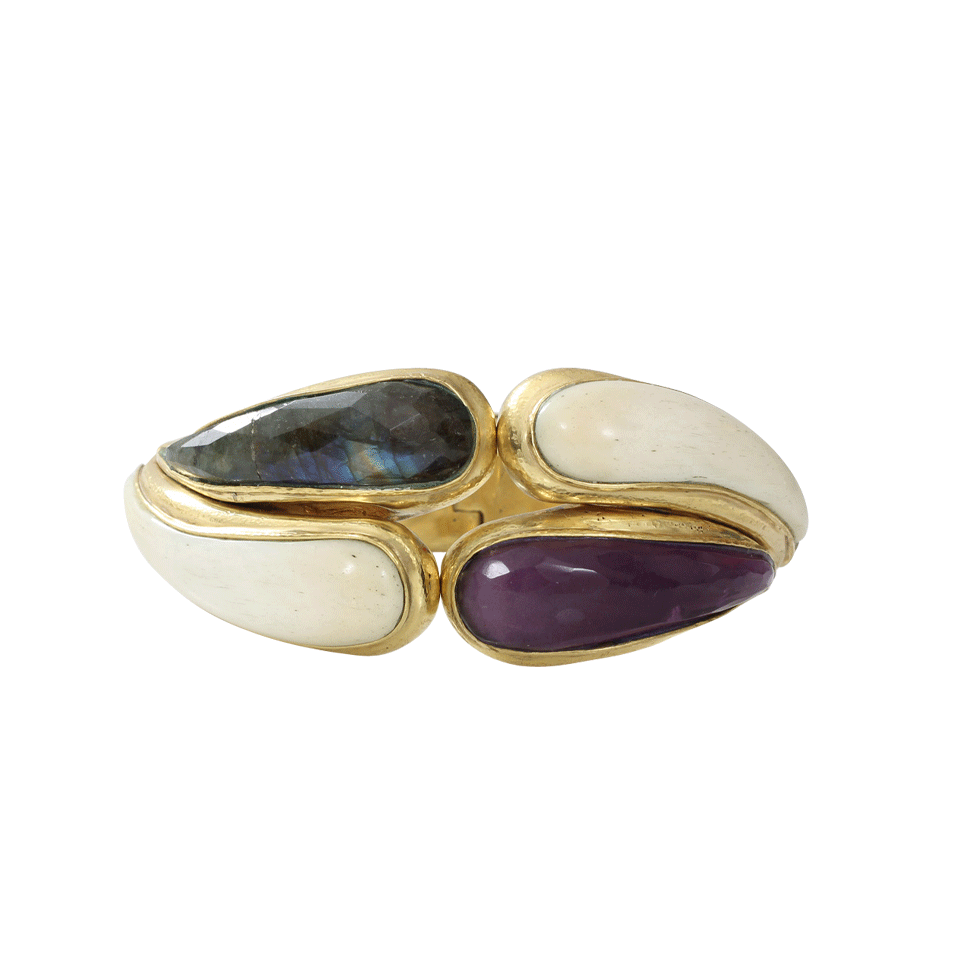 VAUBEL-Oval Stone Hinge Bracelet-GOLD