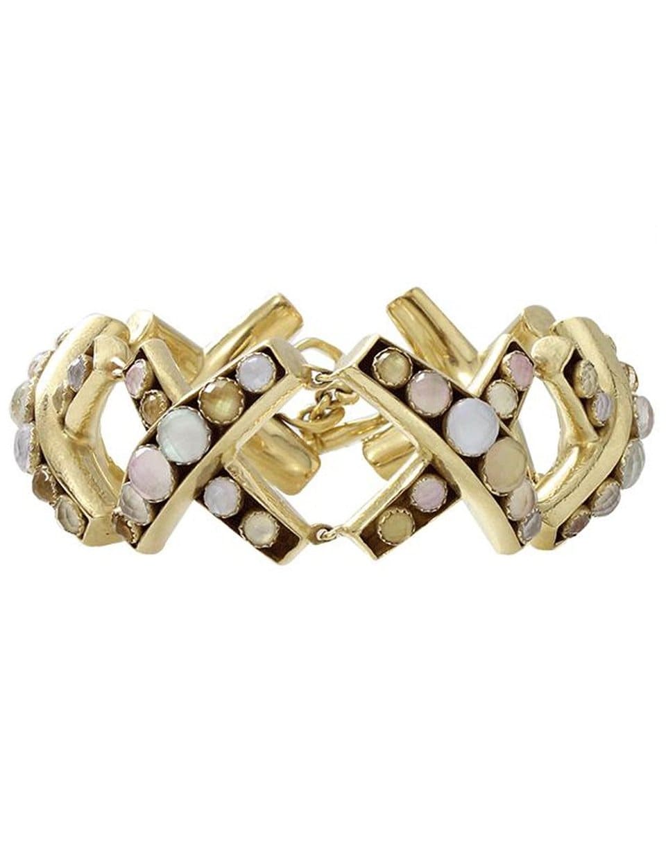 VAUBEL-Round Stone X Bracelet-GRN/GOLD