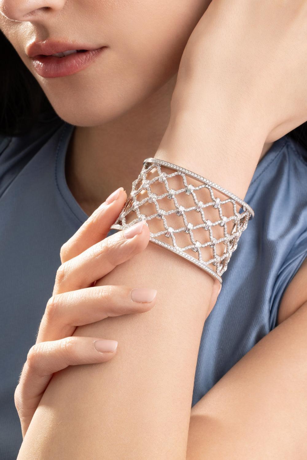 Diamond Kensington Cuff Bracelet-WHITE GOLD-SMALL-JEWELRYFINE JEWELBRACELET O-VERDURA