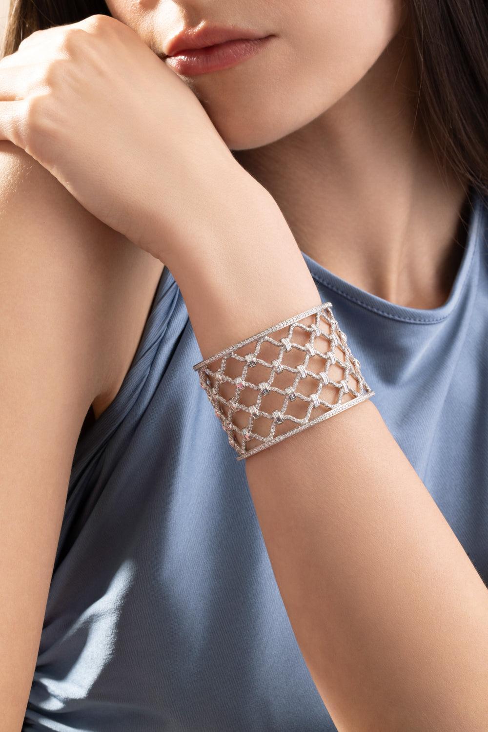 Diamond Kensington Cuff Bracelet-WHITE GOLD-SMALL-JEWELRYFINE JEWELBRACELET O-VERDURA