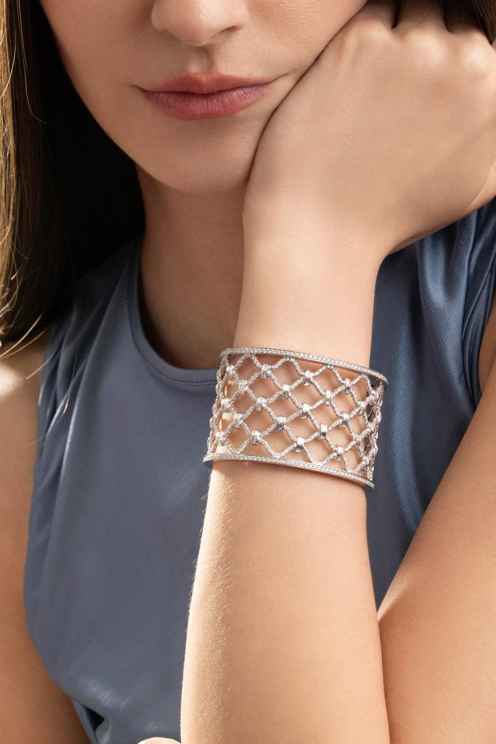 Diamond Kensington Cuff Bracelet-WHITE GOLD-SMALL-JEWELRYFINE JEWELBRACELET O-VERDURA