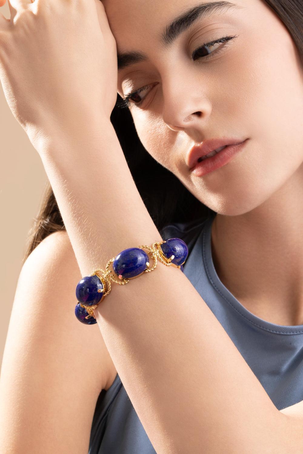 Lapis Rope Pebble Bracelet-YELLOW GOLD-7-JEWELRYFINE JEWELBRACELET O-VERDURA