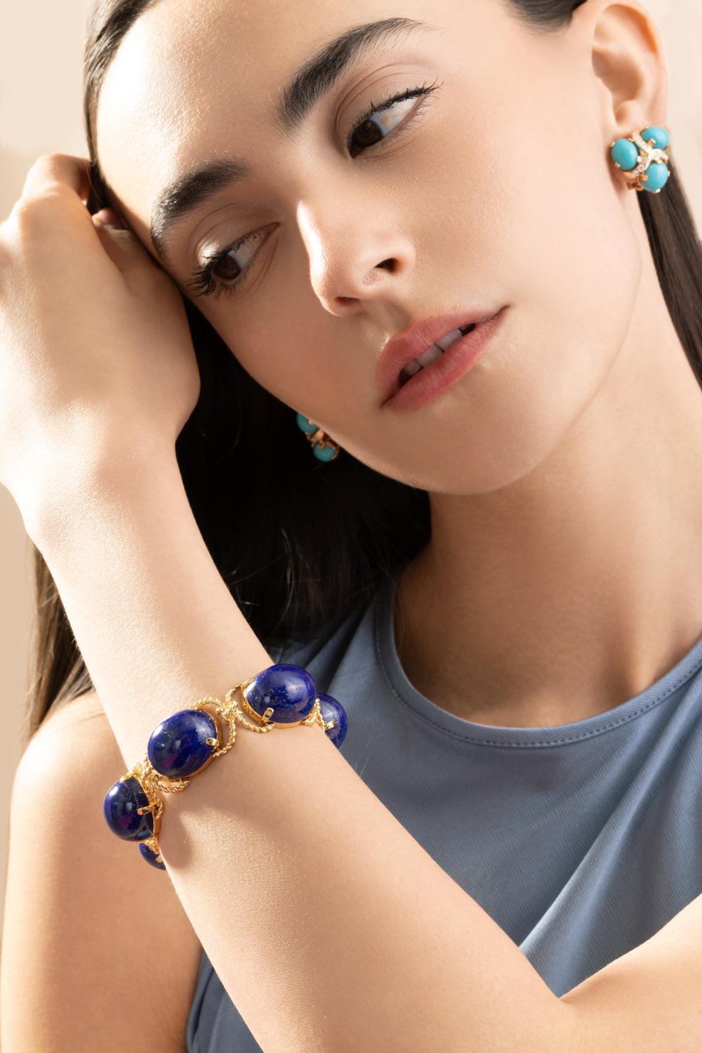 Lapis Rope Pebble Bracelet-YELLOW GOLD-7-JEWELRYFINE JEWELBRACELET O-VERDURA