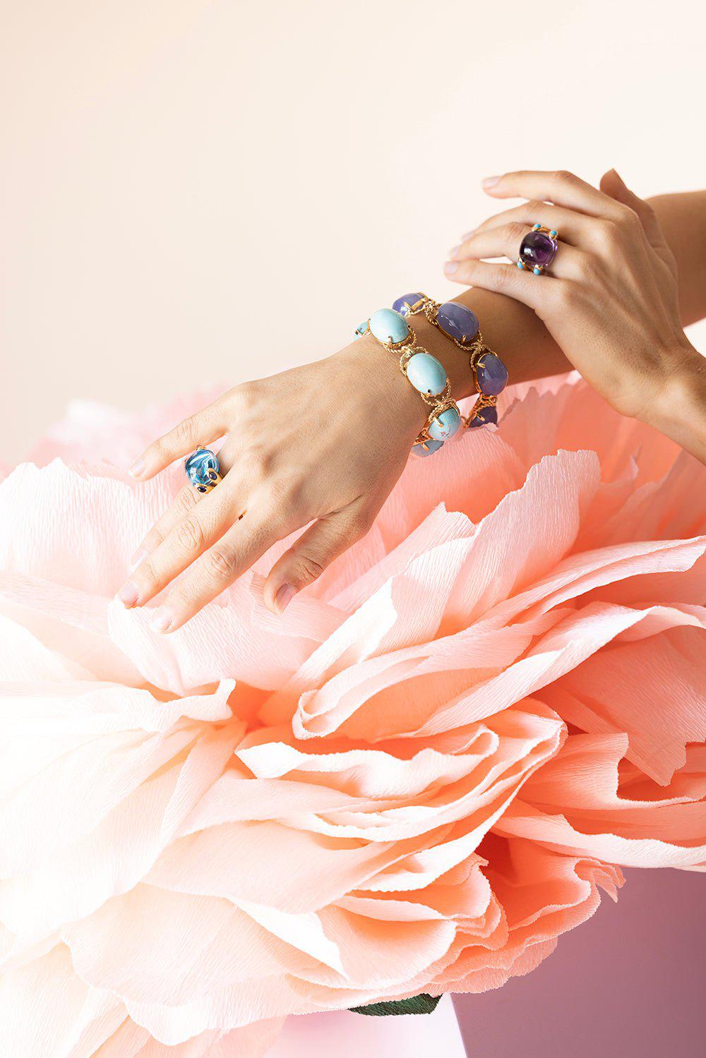 VERDURA-Turquoise Pebble Bracelet-YELLOW GOLD