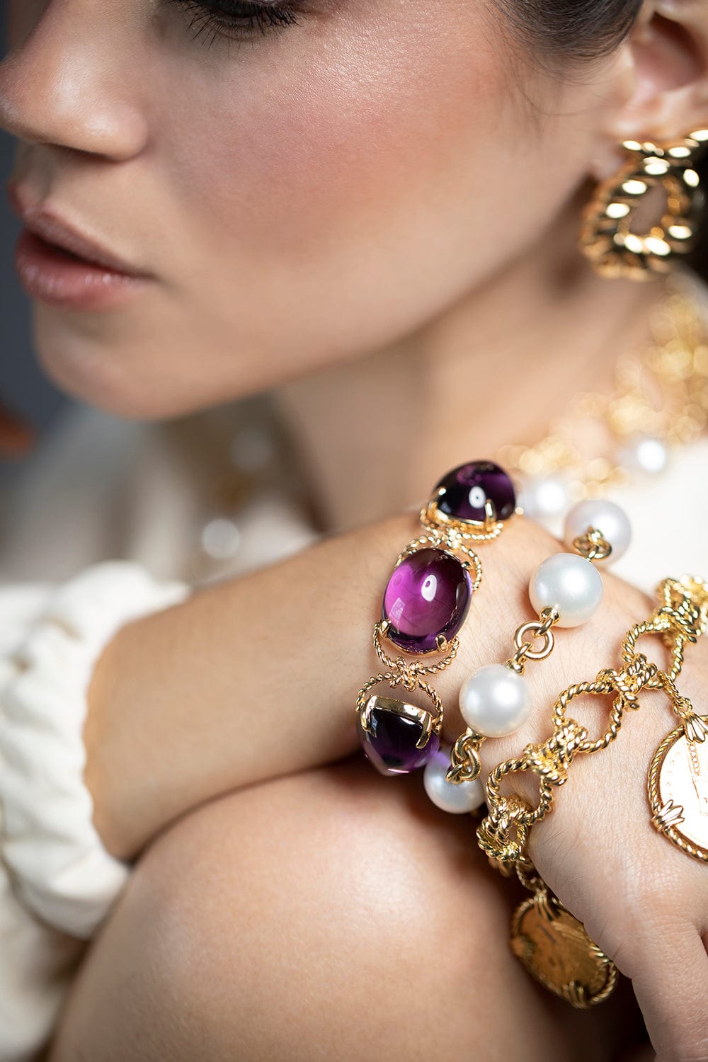 VERDURA-Amethyst Pebble Bracelet-YELLOW GOLD