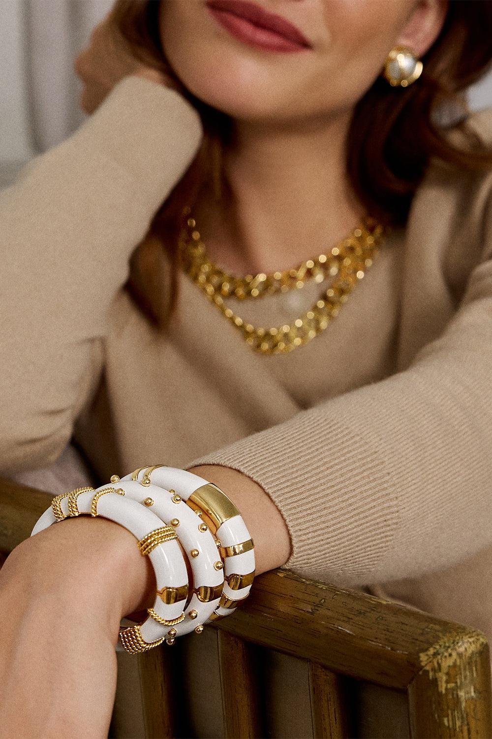 Ceramic Mondello Bangle Bracelet-YELLOW GOLD-LARGE-JEWELRYFINE JEWELBRACELET O-VERDURA