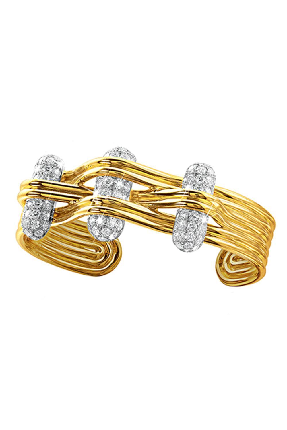 Diamond Trio Cuff Bracelet-YELLOW GOLD-MEDIUM-JEWELRYFINE JEWELBRACELET O-VERDURA