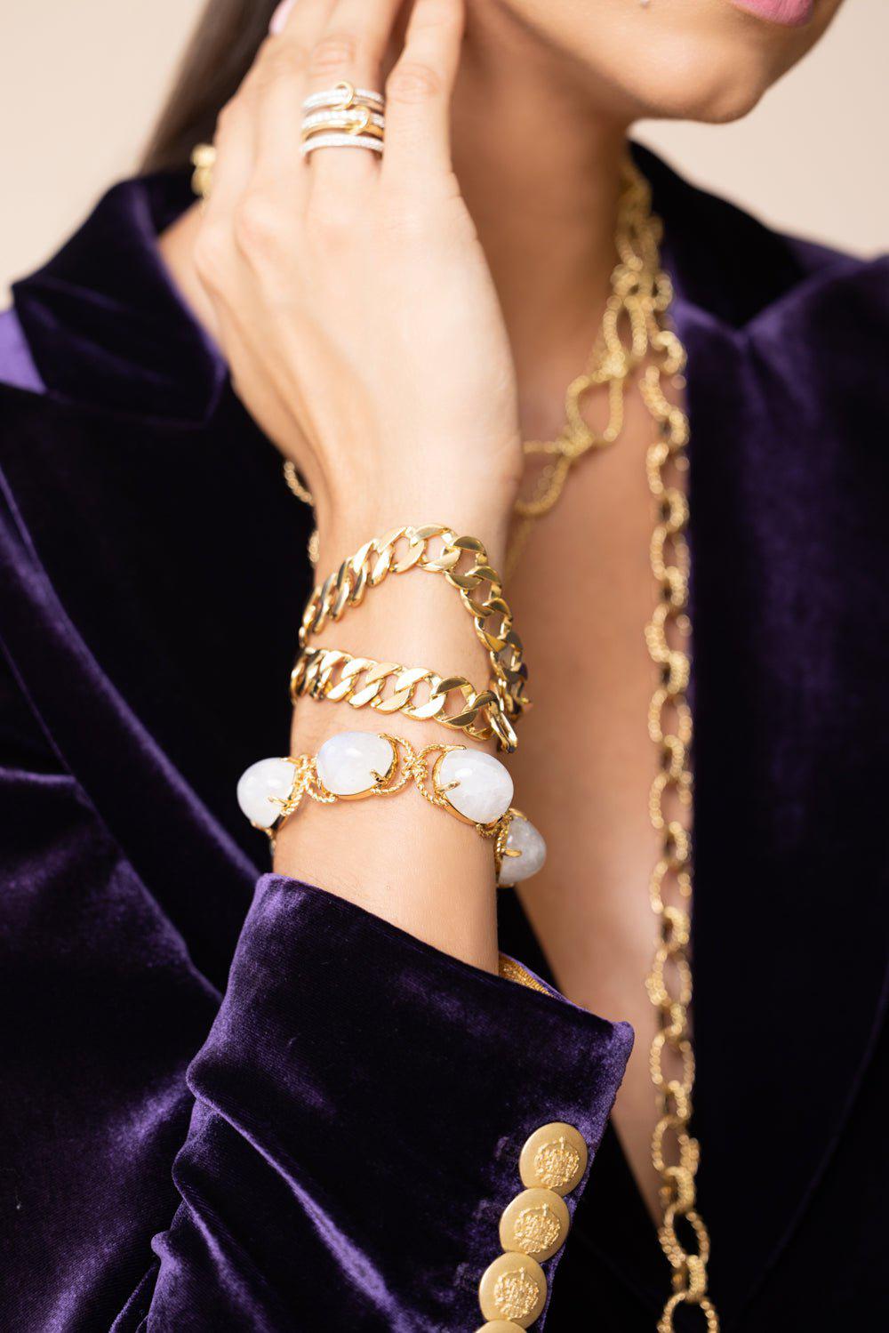 VERDURA-Rainbow Moonstone Pebble Bracelet-YELLOW GOLD