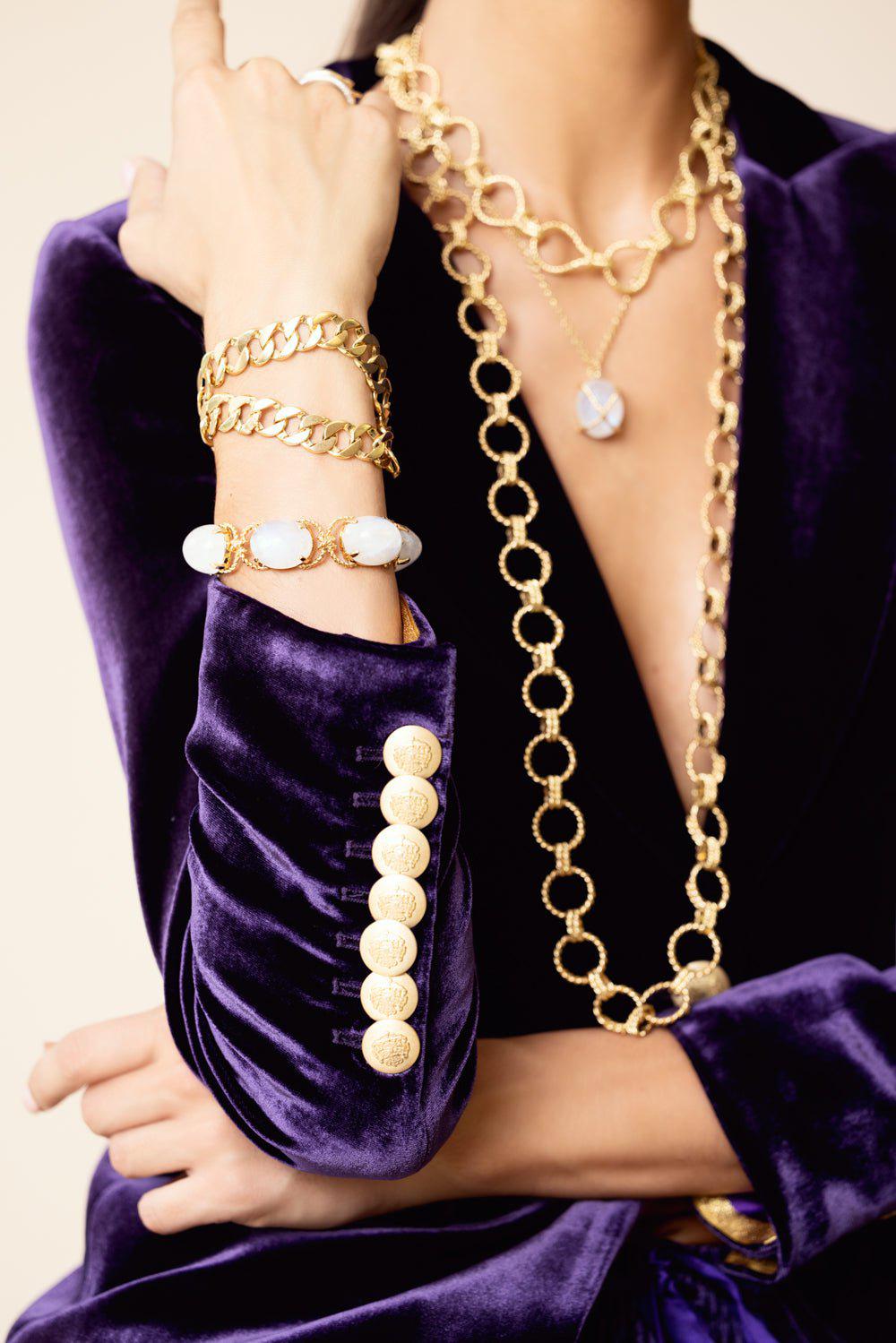 VERDURA-Rainbow Moonstone Pebble Bracelet-YELLOW GOLD