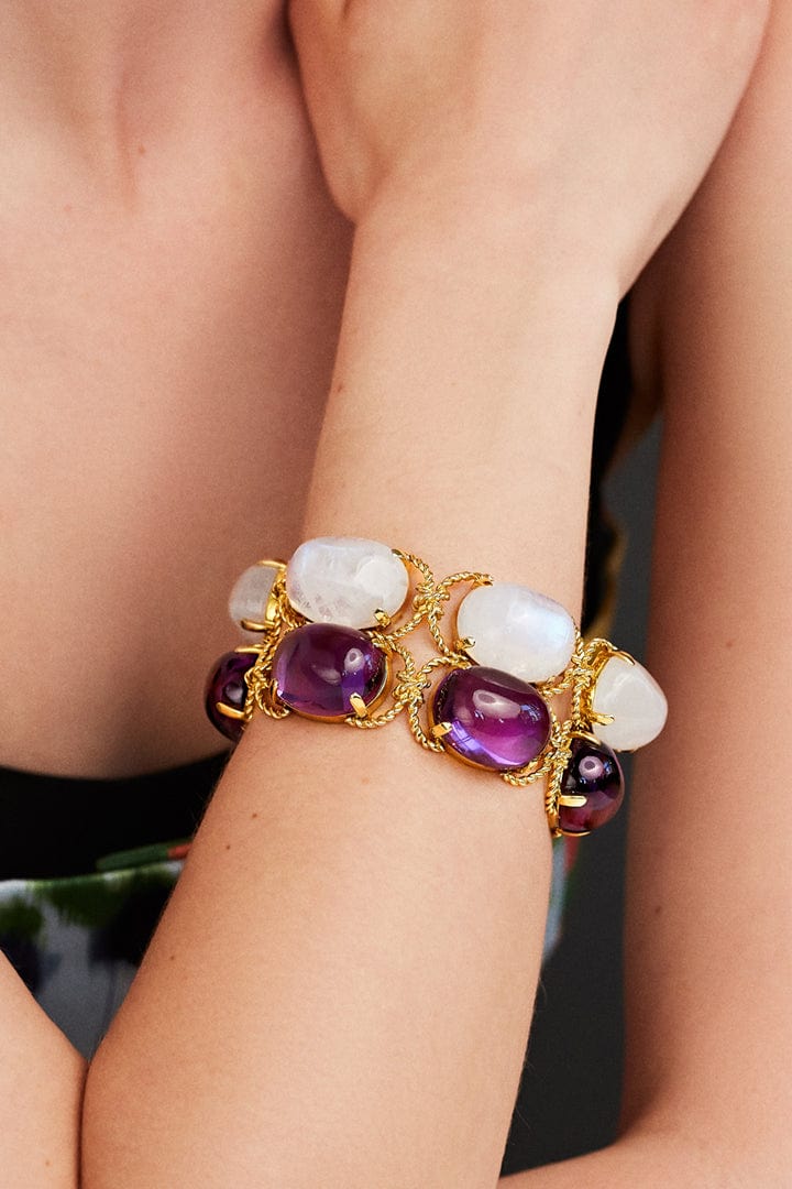 VERDURA-Rainbow Moonstone Pebble Bracelet-YELLOW GOLD