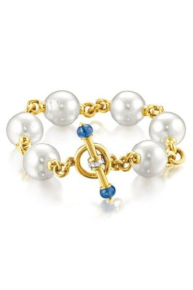 VERDURA-Sapphire and Pearl Toggle Bracelet-YELLOW GOLD