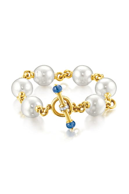 VERDURA-Sapphire and Pearl Toggle Bracelet-YELLOW GOLD