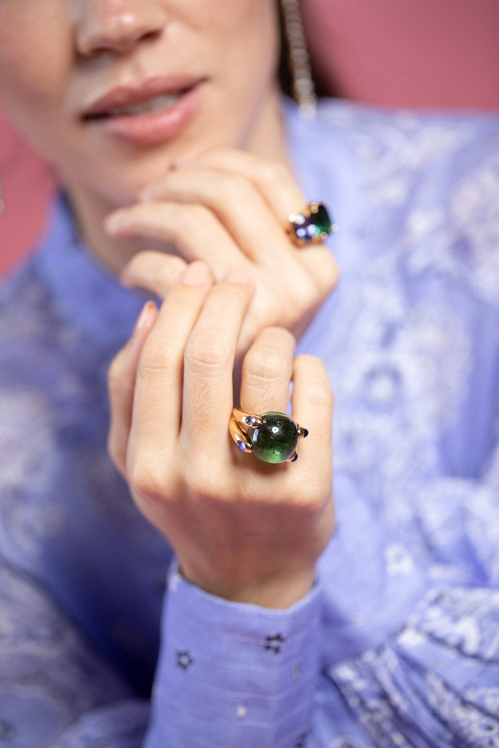 VERDURA-Green Tourmaline and Tanzanite Candy Ring-YELLOW GOLD