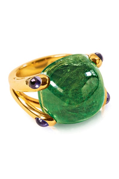 VERDURA-Green Tourmaline and Tanzanite Candy Ring-YELLOW GOLD