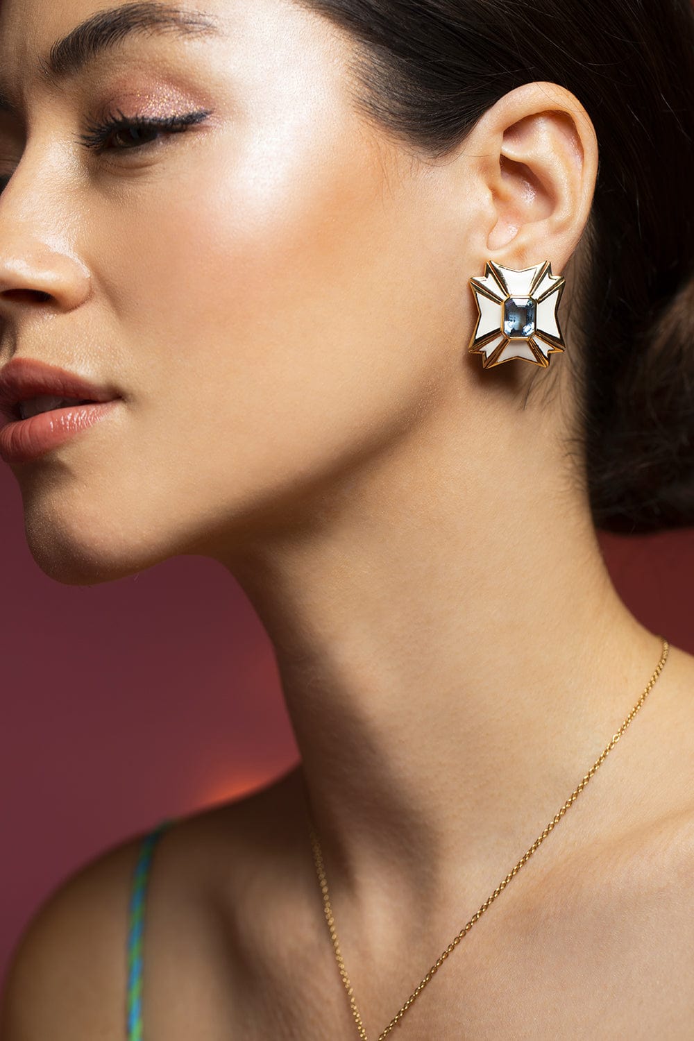 VERDURA-Aquamarine Maltese Cross Earclips-YELLOW GOLD