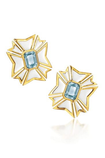 VERDURA-Aquamarine Maltese Cross Earclips-YELLOW GOLD