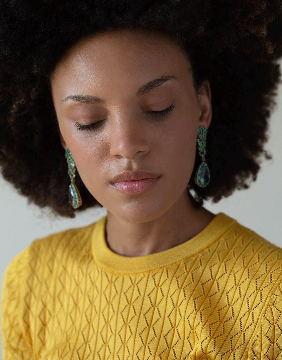 VERDURA-Cascade Aquamarine Emerald and Tsavorite Earrings-YELLOW GOLD