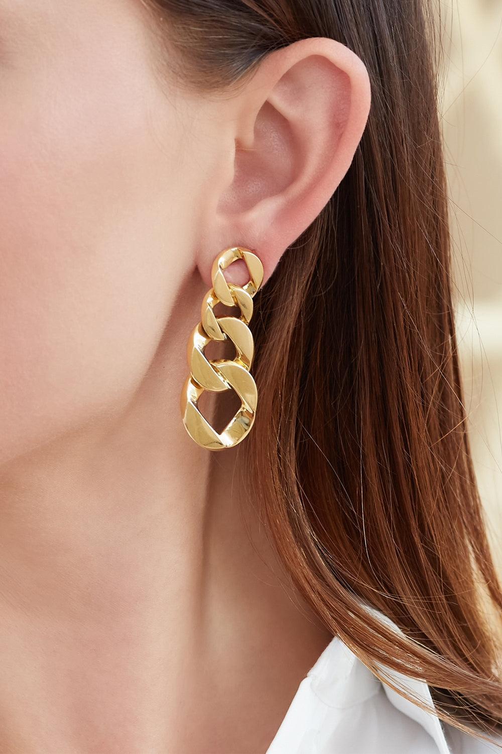 Curb Link Pendant Earrings-YELLOW GOLD-JEWELRYFINE JEWELEARRING-VERDURA