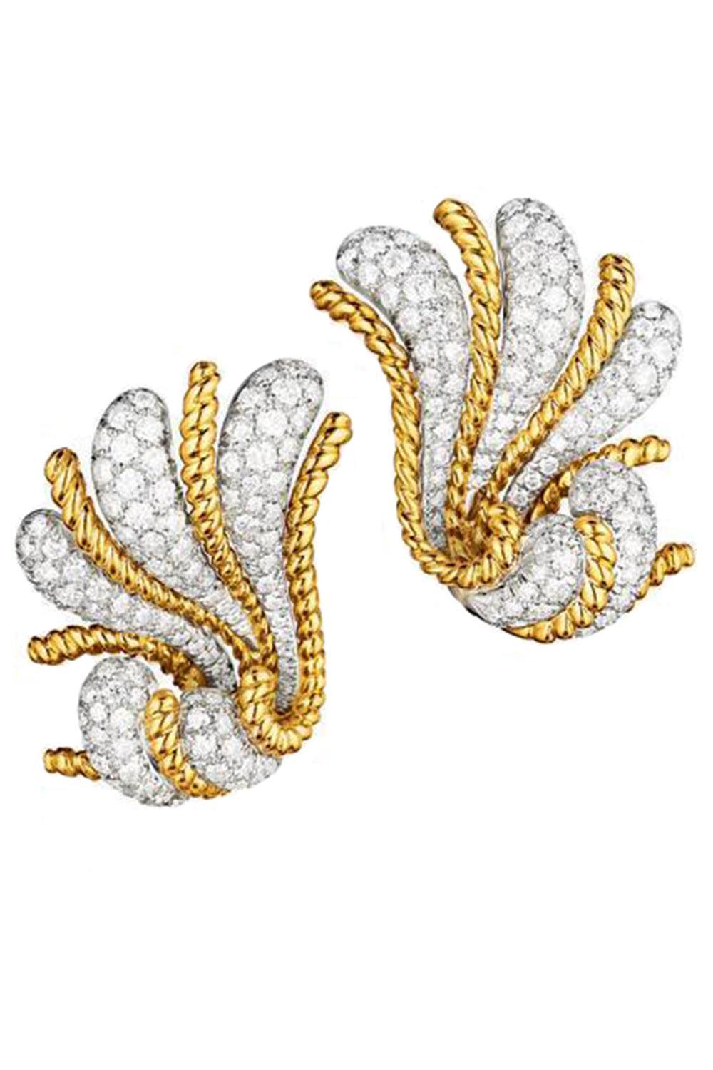 Diamond Fan Earrings-YELLOW GOLD-JEWELRYFINE JEWELEARRING-VERDURA