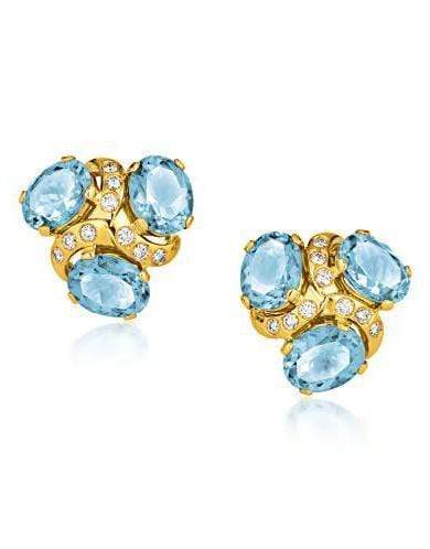 VERDURA-Three Stone Blue Topaz Earclips-YELLOW GOLD