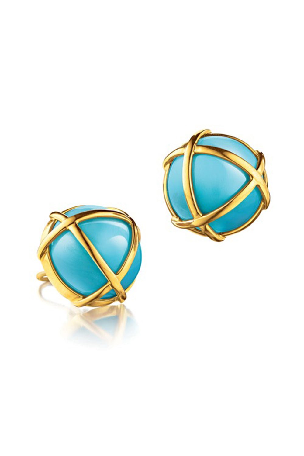VERDURA-Turquoise Caged Earclip Earrings-YELLOW GOLD