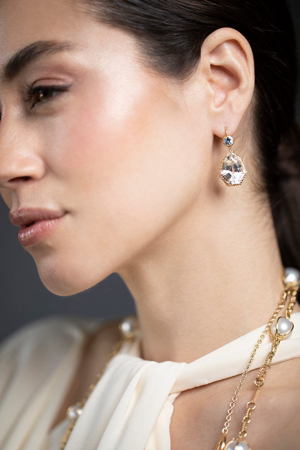 VERDURA-White Topaz Byzantine Earrings-YELLOW GOLD