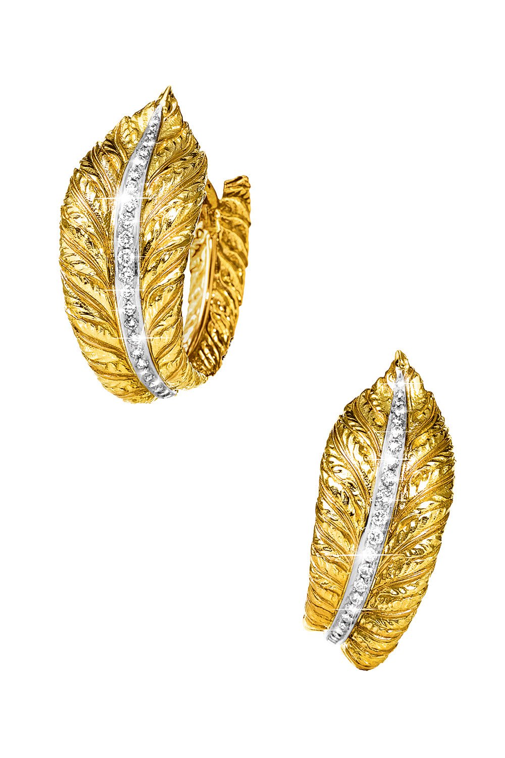 VERDURA-Feather Hoop Earrings-YELLOW GOLD