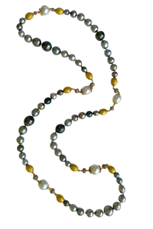 Tahitian South Sea Venetian Pearl Necklace-SILVER-43.5-JEWELRYFINE JEWELNECKLACE O-VERDURA