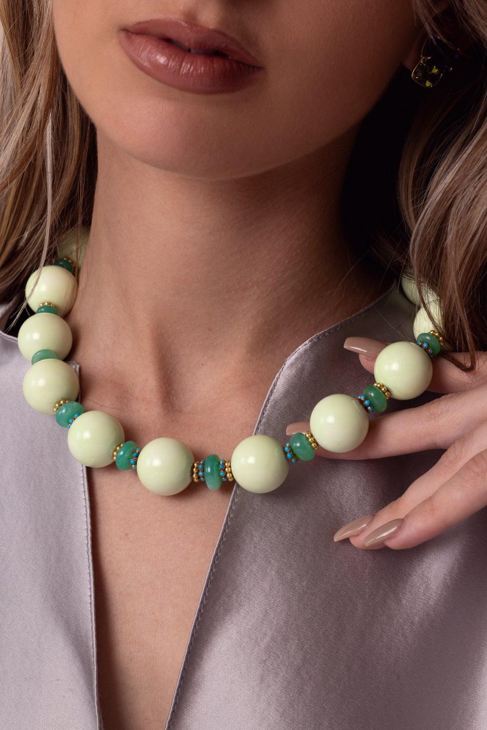 VERDURA-Chrysoprase Tsavorite Beaded Necklace-YELLOW GOLD