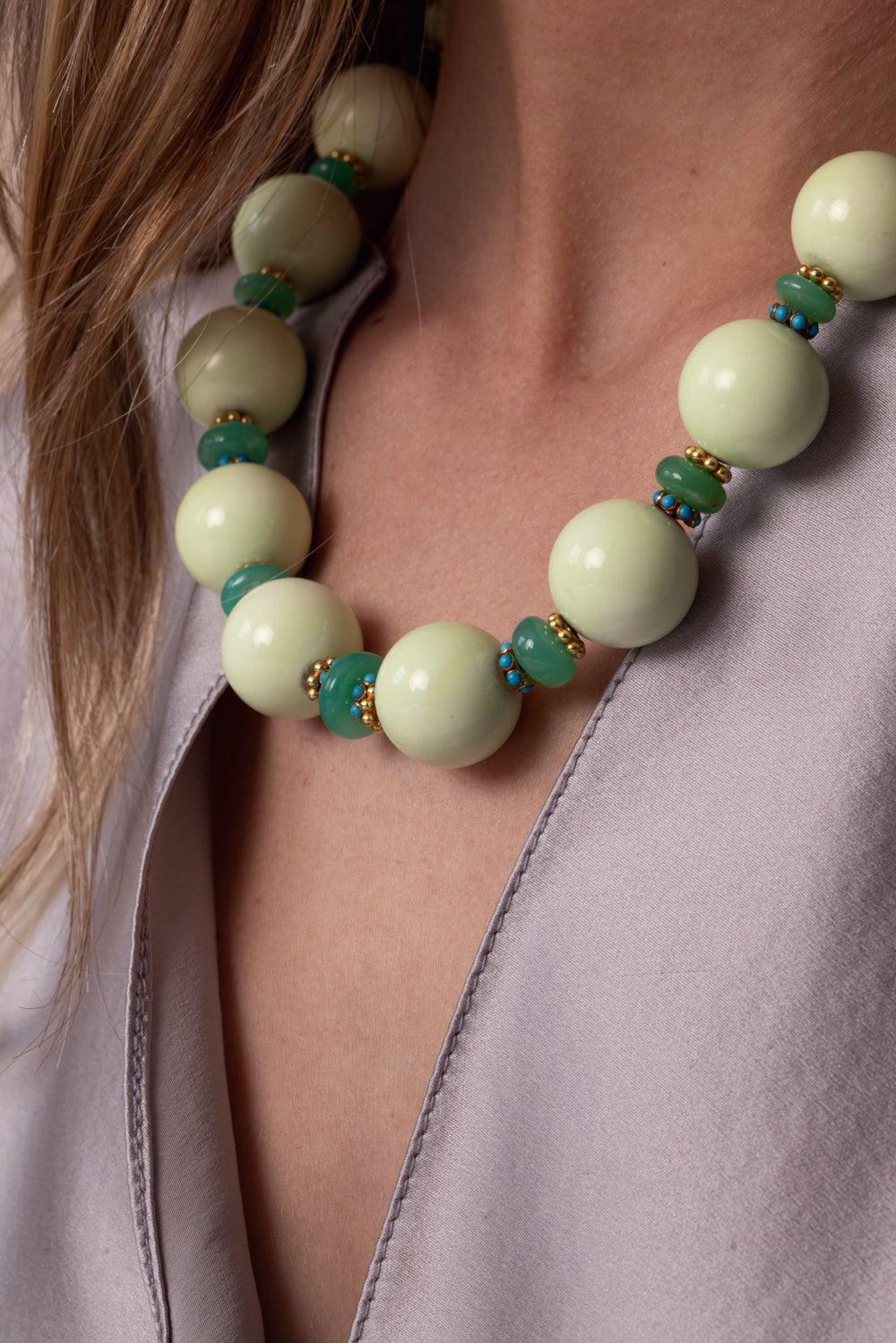 VERDURA-Chrysoprase Tsavorite Beaded Necklace-YELLOW GOLD