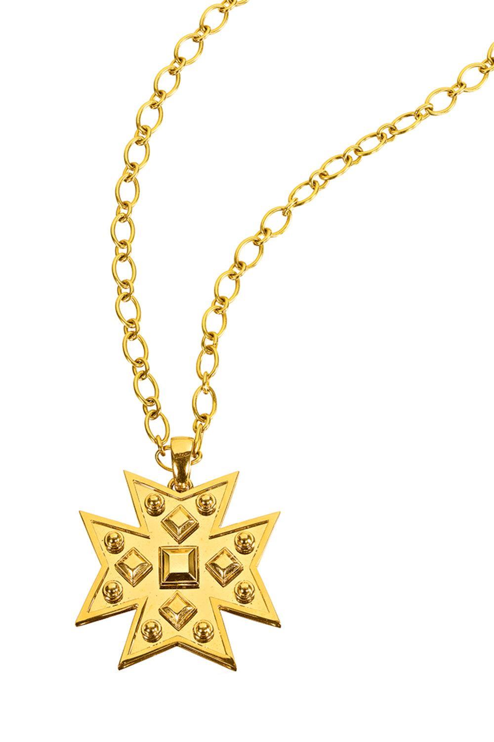 Midas Maltese Cross Pendant Necklace-YELLOW GOLD-17-JEWELRYFINE JEWELNECKLACE O-VERDURA