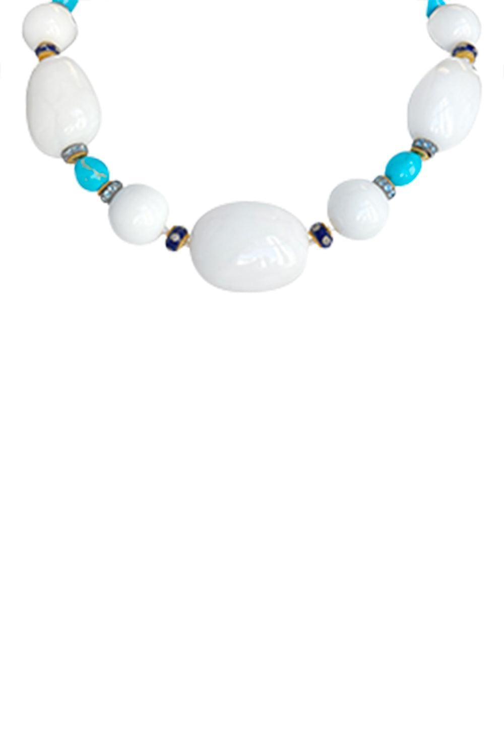 White Opal Turquoise Bead Necklace-YELLOW GOLD-17-JEWELRYFINE JEWELNECKLACE O-VERDURA