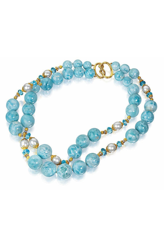 Diamond Sapphire Topaz Double Strand Necklace-YELLOW GOLD-18-JEWELRYFINE JEWELNECKLACE O-VERDURA