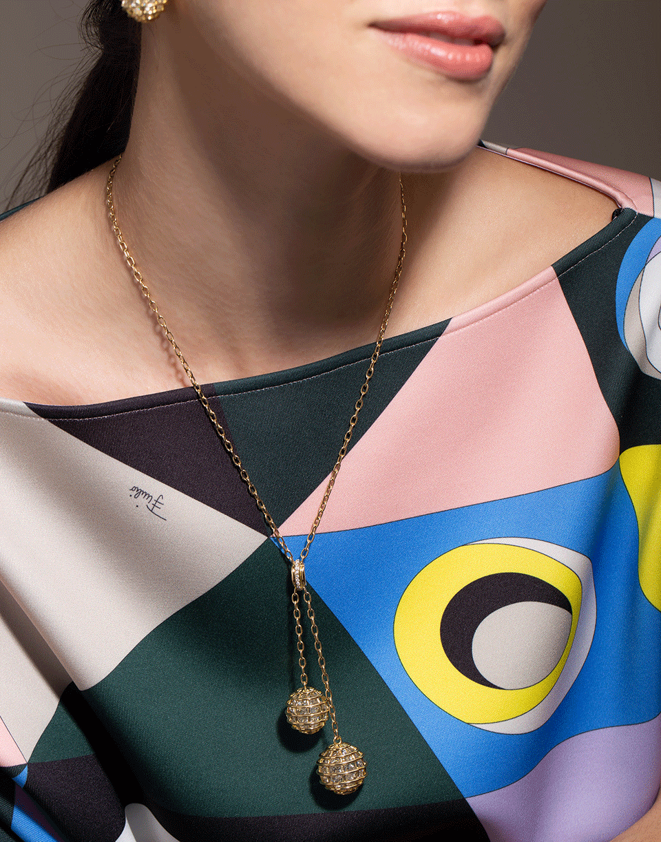 VERDURA-Caged Rock Crystal Lariat Necklace-YELLOW GOLD