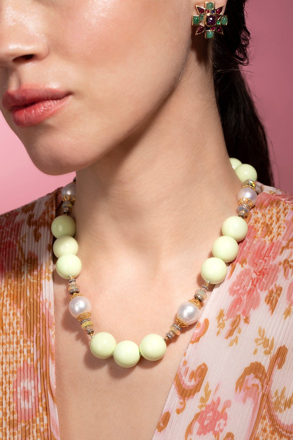 VERDURA-Chrysoprase and Pearl Necklace-YELLOW GOLD