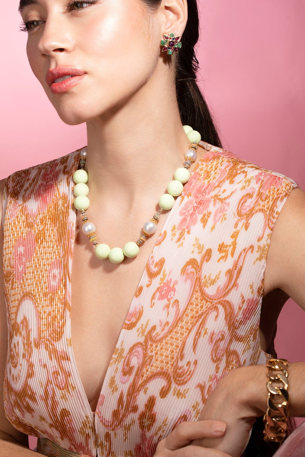 VERDURA-Chrysoprase and Pearl Necklace-YELLOW GOLD