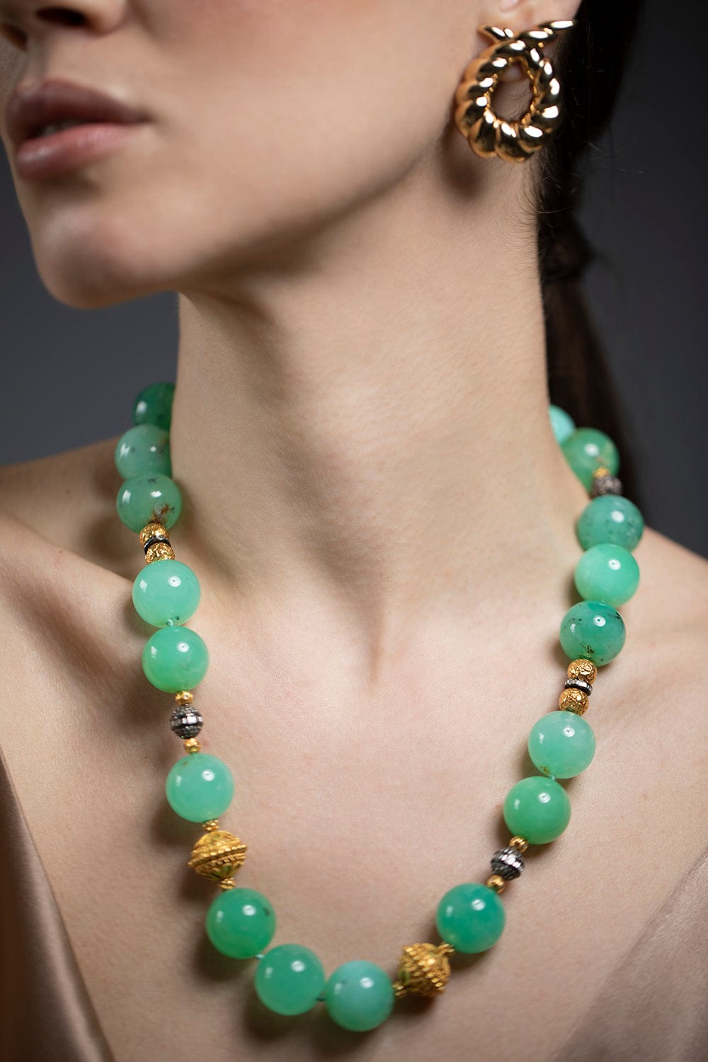 VERDURA-Chrysoprase Bead Necklace-YELLOW GOLD