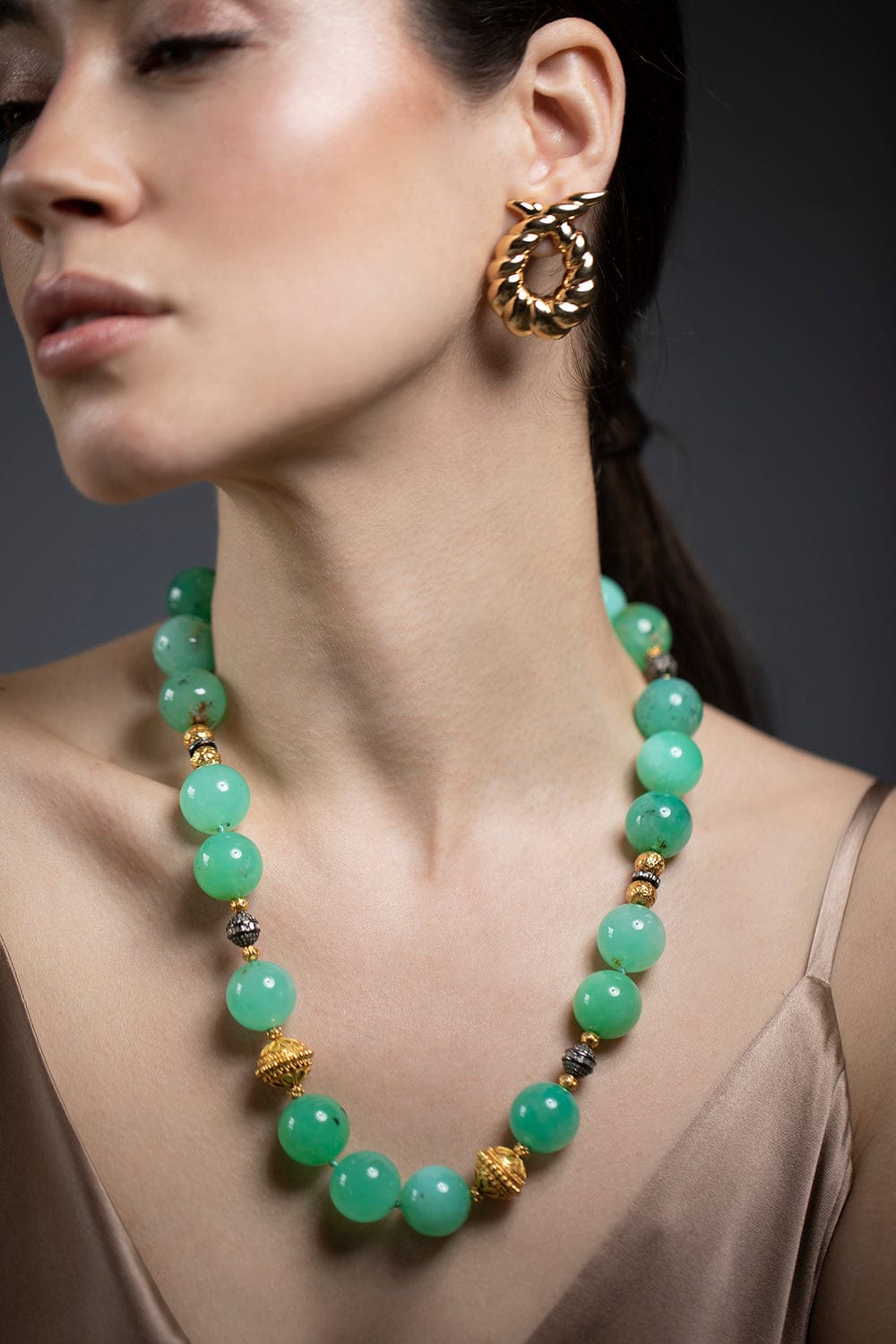 VERDURA-Chrysoprase Bead Necklace-YELLOW GOLD