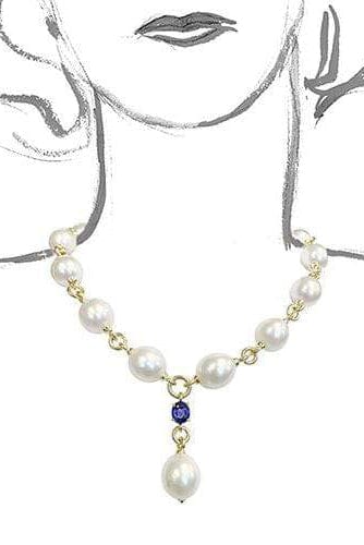 VERDURA-Pearl and Sapphire "Y" Necklace-YELLOW GOLD