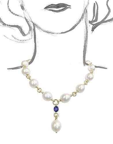 VERDURA-Pearl and Sapphire "Y" Necklace-YELLOW GOLD